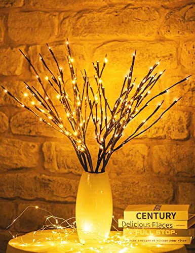 2 Stück beleuchtete Zweige, Zweiglichter, beleuchtete Zweige, Zweiglichter, beleuchtete Zweige für Vase, Zweige mit Lichtern, beleuchtete Zweige batteriebetrieben, beleuchtete Zweige im Freien, 2