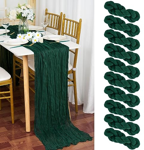 10 Stück Seihtuch - 90 x 300 cm, Dunkelgrün - Käsetuch, Rustikaler Gaze Stoff, Boho Cheesecloth, Hochzeit Tischdecke für Brautparty Tischdekoration