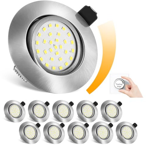 Lichtlord Dimmbare LED Einbaustrahler 10er Set,25mm Ultradünn Flach Spot,Einbauleuchte 5W Ersatz 70W Halogenlampe 600LM IP44 Deckenleuchte für Bad Wohnzimmer Küche Büro (Silber, 6000K)