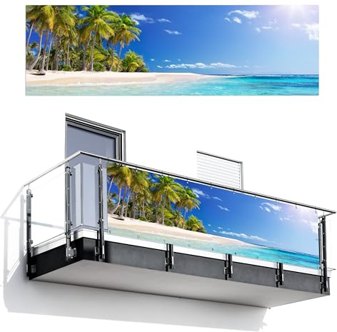 MuchoWow© Balkon Sichtschutz Einseitig Groß Terrassen Gartenzaun | 90x300 cm - Balkonfächer ohne bohren Wetterfest für Zaun Terrasse Balkonbespannung Seitenschutz Strand - Meer - Palme
