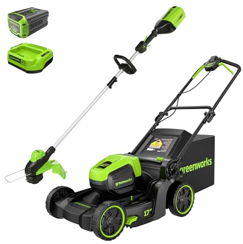 Greenworks 60V 17 Brushless (Push) Mower + 60V 13 String Trimmer, 4.0Ah Battery and 3A Charger