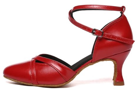 AOQUNFS Geschlossene Tanzschuhe Damen Latein Absatz Standard Salsa Tango Bachata Walzer Ballsaal Hochzeit Abend Character Schuhe,L618-Rot-6.5,EU42