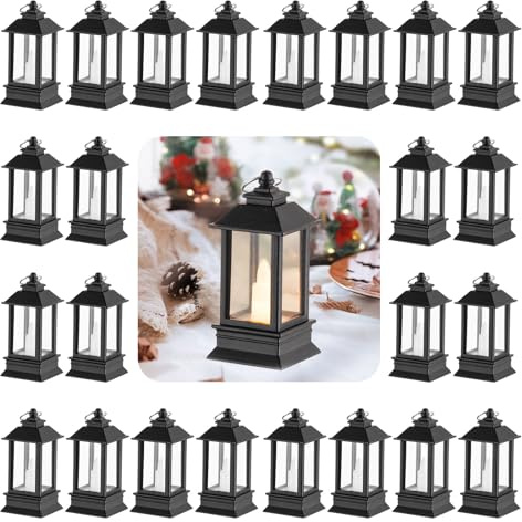 Staymoment Mini lanterna LED per esterni: set da 24 pezzi, 9 cm, super piccola, nera, decorazione con candela LED per matrimonio, festa, Ramadan, balcone, decorazione per giardino da appendere