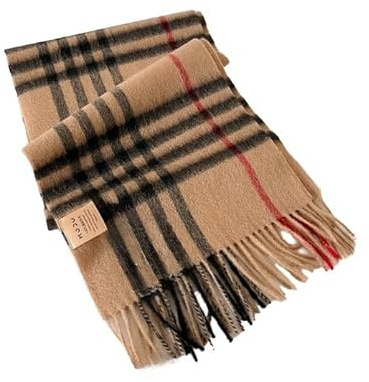 YsRoad Schal Kariert Damen - Weiches Wolle Warmer Winter-Schal Kariert Mit Fransen 188x32cm Beige, Weiß, Grau, Braun