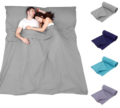 Plliocse Schlafsack-Innenschlafsack, Doppelgröße, 160 x 210 cm, Schlafsäcke mit Kissentaschen, für Erwachsene, Reisen, Hotels, Geschäftsreisen, Camping