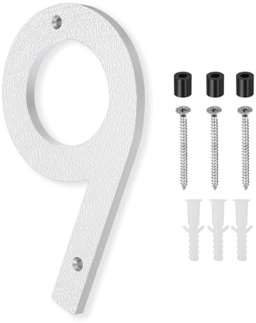 PATIKIL 10 Inch House Number, House Address Numbers Sign Large Floating Modern with Screws for Outside Door Wall Street, Silver, 9