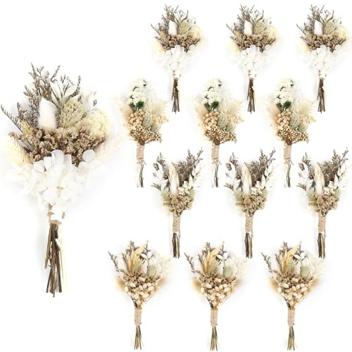 Larber 12pcs Mini Flores Secas Ramos De Flores Silvestres Secas Flores Secas Mini con Tallos DIY Foto Accesorios Jarrón Decoración De Boda