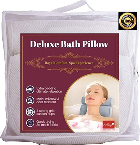 Baño almohada por airoya. Mejor apoyo hombro y cuello cuna, con 4 grandes ventosas. Ideal para todos los jacuzzis y Jacuzzi. Suave Tejido de malla 3d, con acolchado extra comodidad superior.