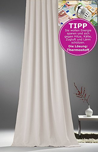 NOVUM fix Vorhang Verdunkelung Kälteschutz Kräuselband Blickdicht Klimavorhang Übergardine extra lang energiesparen Off-White (leicht gräulich) 145x250 cm (BxH)