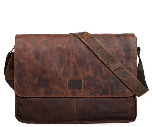 STILORD Hannes Umhängetasche Leder Herren Damen Vintage A4 groß Messenger Bag Uni Arbeit Büro Business Collegetasche Ledertasche echtes Rindsleder Farbe:Mocca - Dunkelbraun