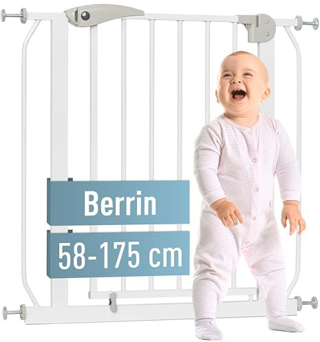 IB STYLE Treppenschutzgitter für Babys Berrin - Türschutzgitter, Hundegitter zum Klemmen, Verriegelt automatisch, Ohne Bohren, Weiß, 58-66 cm