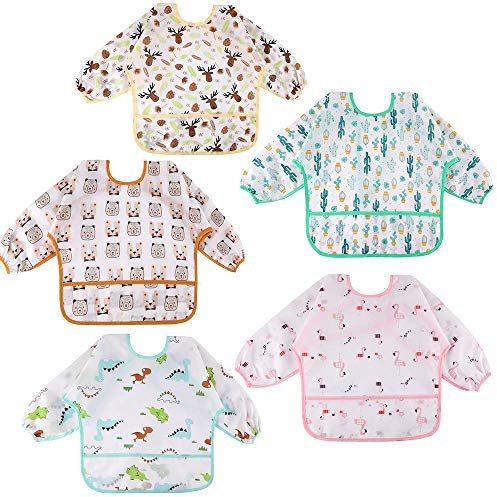 Lictin Baby Bibs with Sleeves, 5 Pcs Waterproof Long Sleeve Bib 2-5 years