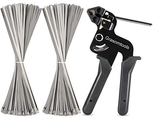 200PCS Stainless Steel Cable Ties and Metal tie wrap Gun kit,Zip Tie Tool, 4.6 * 270mm Stainless Steel Cable Ties