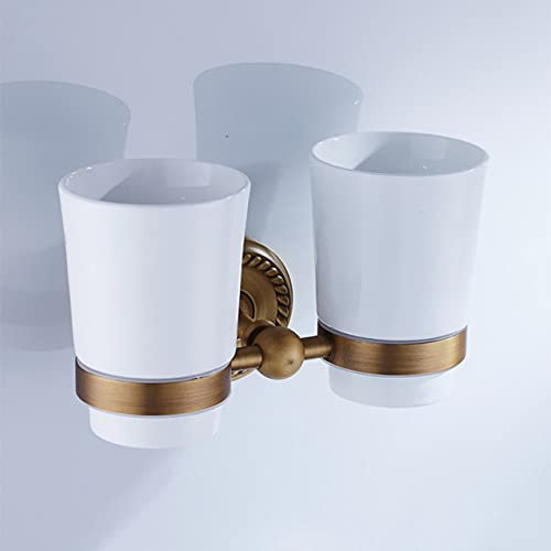 LIJUCAI Bronze Bathroom Accessories Antique Toilet Brush Holder Vintage WC Roll Paper Holder Ceramic Double Cup Holder Brass Soap Dishes,double cup holder