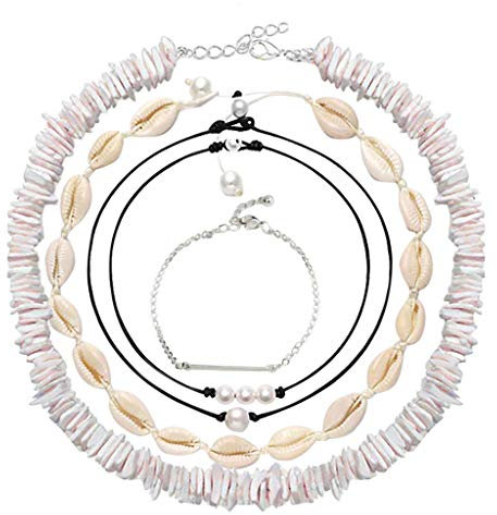 Muschelkette Shell Choker Halsketten Armband Schmuck Set, Boho Schlüsselbeinkette Persönlichkeit Halskette Einzigartige Halskette