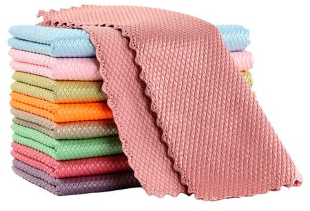 LJYSJS 10 Pcs Fischschuppen-Reinigungstuch, Mikrofaser-Reinigungstuch, Nanofasertuch, Geschirrtuch, Hinterlassen Keine Spuren Zum Reinigen Der KüChe, Glasprodukte, Autos, GläSer, Badezimmer (25x25cm)