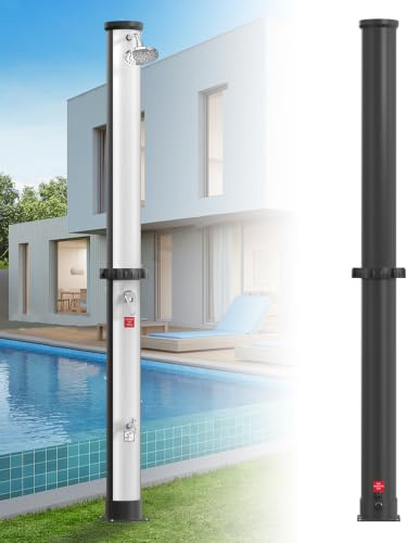 LZQ Solardusche 40 Liter Solar Gartendusche Pooldusche, Aussendusche Warmes Wasser max. 60°C mit Regenduschkopf und Wasserhahn