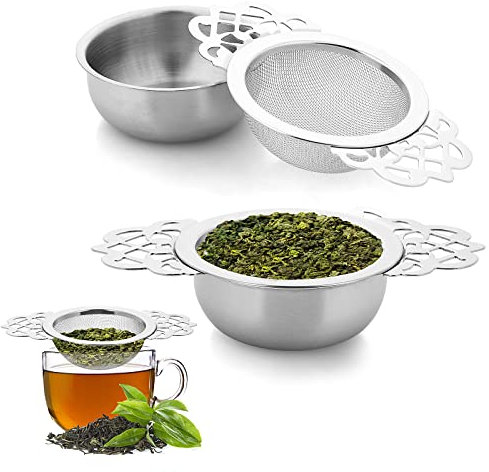 Paquete de 2 coladores de té pequeños de malla fina, mini tamiz de malla fina de acero inoxidable, infusores de té sueltos con tazón, filtro de té de 7 cm, para filtro de café de jugo de té suelto