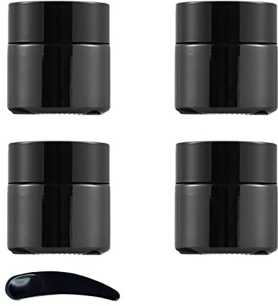 ZEOABSY 4 Pièce 10 g Pot Cosmétique Vide en Verre Noir, Petit Pots de Crèmes de Voyage avec Couvercle, Bouchon Intérieur, Vides Conteneurs pour Produits cosmétiques baume à lèvres et Crème
