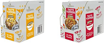 Applaws Taste Toppers 100% Natural Wet Dog Food Topper, Grain Free Beef with Vegetables in Broth 85g Pouch (12 x 85g Pouches)