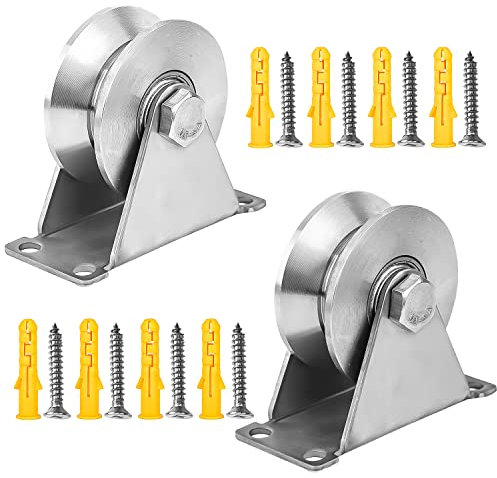 2 Stück V-Rollen Seilrollen mit Kugellager, Umlenkrollen Stahlseile für Schiebetore Seile, 48mm 304 Edelstahl Hebekran Flaschenzüge, Schrauben Tragkraft 180kg, für Lager, Rolltor