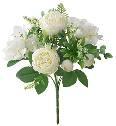 ifundom Künstlicher Blumenstrauß Pfingstrose aus Seide Weiß für Hochzeitsdekoration und Selbstgemacht Blumenarrangements Lebensecht und Dauerhaft Frische Optik
