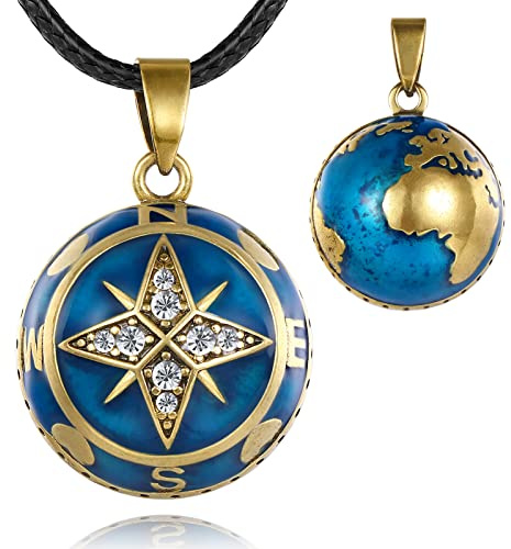 EUDORA Harmony Boule Carte Grossesse Collier pour Femme, Boussole Mexicaine Bola Carillon Ange Appelant Médaillon Cloche Pendentif Bijoux Cadeau de Fête des Mères pour Maman, 30 Pouces + 45 Pouces