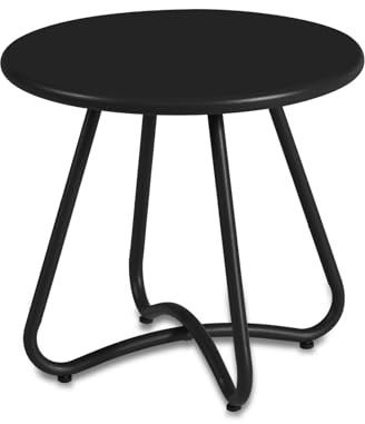 YIYAN Outdoor-Beistelltische, Kleiner Gartentisch, runder Terrassen-Beistelltisch aus Stahl, Akzent-Beistelltisch für Terrasse, Hof, Garten, Innen- und Außenbereich (Schwarz)