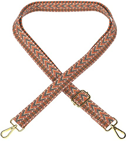 EAZY CASE - Verstellbarer Taschengurt, Ersatz Gurt für Handtaschen, Schulterriemen für Umhängetaschen, dünner Riemen für Taschen und Tragetaschen, DIY Taschenband, Zig Zag - Orange Grün Metal Gold