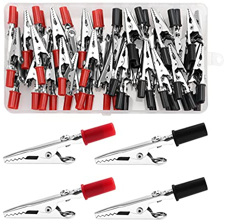 VooGenzek 60 PCS Metal Alligator Clips Electrical Test Clamps, Electrical Test Cable Crocodile Clips, for Laboratory Electric Testing Work, with Red Black Plastic Hands