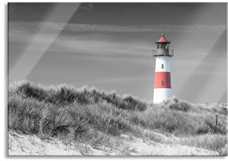 Pixxprint Glasbild, Wandbild aus Echtglas, Leuchtturm in den Dünen, 80x60 cm, inkl. Aufhängung und Abstandshalter