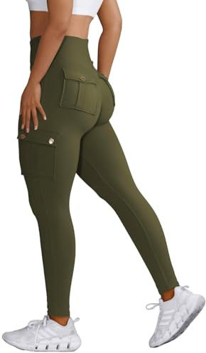Nuofengkudu Sportbyxor med hög midja för damer, kvinnor, leggings med fickor, L