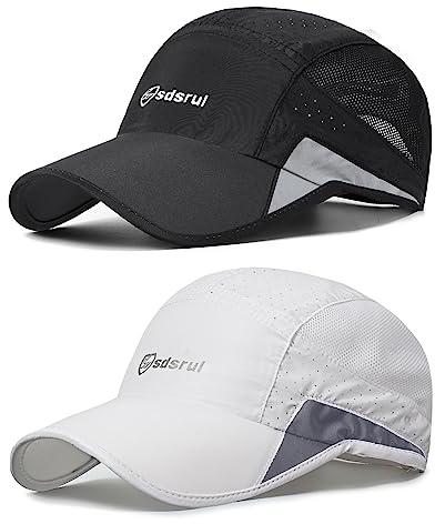 AYPOW 2-pack snabbtorkande basebollmössa för män, sport lätt löpning kepsar hatt, andas vikbara nät justerbara solhattar, sommar UV-skydd utomhushattar för vandring promenader klättring, Svart+vitt,