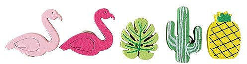 KALUROIL 50 Stück Pinnwand Nadeln Dekorative Reißzwecken mit Flamingo und Pflanzen Design Holz Stecknadeln für Korktafel Fotos Karten und Büro Organisation Erwachsene