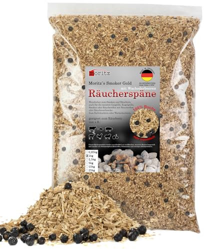 Moritz 1 kg di trucioli di faggio con ginepro, 0,75 – 2 mm, affumicatura a freddo di pesce, carne, formaggio, verdure, anche per barbecue, barbecue – farina affumicata