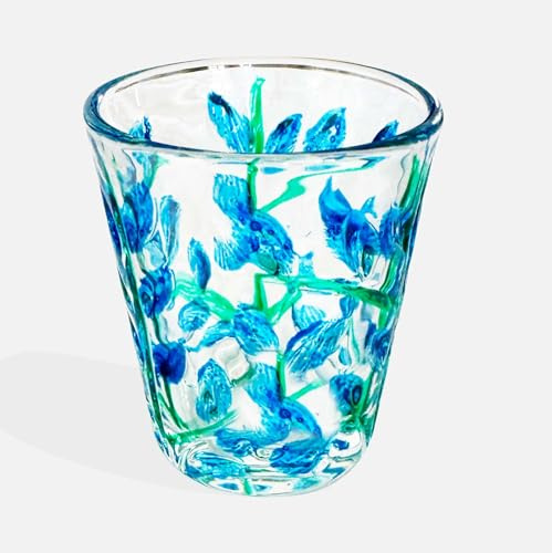TDL-brand Italian Venetian Murano Style Shot Glasses - Hand Painted Tequila Glasses - Set of 4 (2oz) - Colorful Leaf Design, Artisanal Glassware