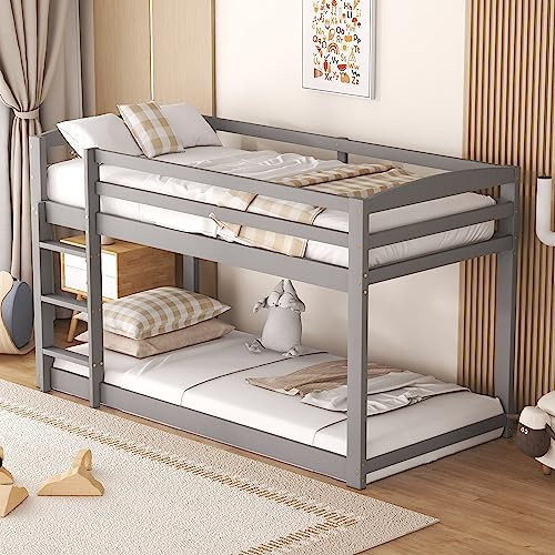 Zravenna Lit superposé 90 x 200 cm, lit mezzanine avec escalier, lit pour enfants, rampe haute, escalier stable, lits superposés avec balustrade haute (gris-1), ZR548758454