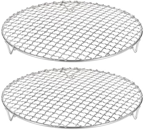 sourcing map 2pcs Round Cooking Rack 10.2-inch 201 Stainless Steel Cross Wire Barbecue Grill Net with 20mm Legs for Cooking Baking Steaming BBQ