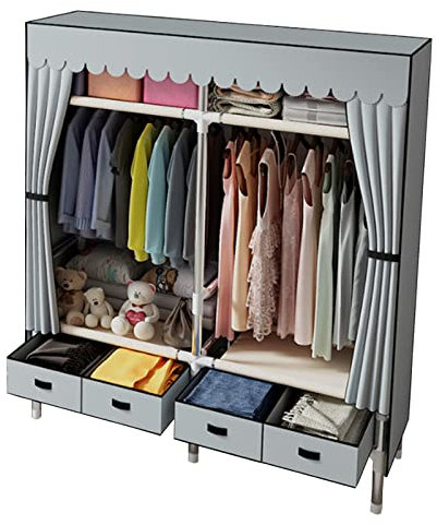 LAMEDOAT Kleiderschrank Stoff-Leinen-Kleiderschrank, Faltbarer Kleiderschrank-Aufbewahrungsorganisator mit Kleiderstange, Stoff-Kleiderschrank für Schlafzimmer, Grau-140 x 45 x 168 cm
