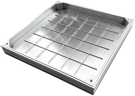 NATOTELA Cubierta de alcantarilla empotrada y marco de tamaño total 500 x 500 mm, cubierta invisible de aleación de aluminio, tapa de boca cuadrada incrustada con llaves de elevación para patios,