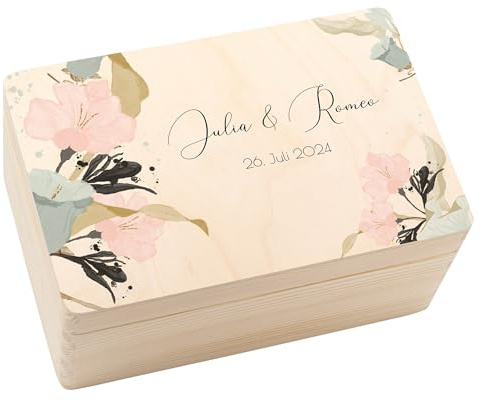 Geschenkfreude Erinnerungsbox individuell - Hochzeitsgeschenk Holz personalisiert - 30x20x14cm - UV-Druck - Geschenkbox Hochzeit - Hochzeitsgeschenke für Brautpaar - Geschenk Hochzeit Floral 5