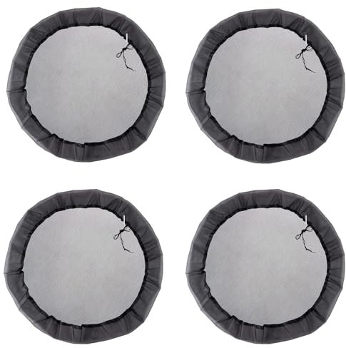 SEIWEI 4Pcs Black Adjustable Water Tank Nets Round Rain Barrel Mesh Water Butt Protective Cover for Preventing Leaves, Mosquitoes