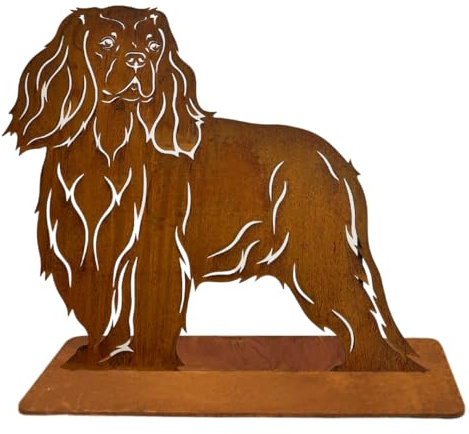 Terma Stahldesign Rost Hund Cavalier King Charles Spaniel lebensgroß Metall Gartenfigur Handmade Germany wetterfest Gartendeko Tierfigur Grabdeko Geschenk