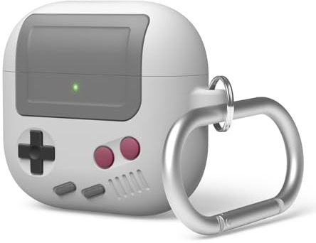 elago Cover AW5 Retrò Console da Gioco per AirPods 4 | Con Moschettone, Custodia Protettiva, Antiurto, Ricarica Wireless (Grigio Chiaro)