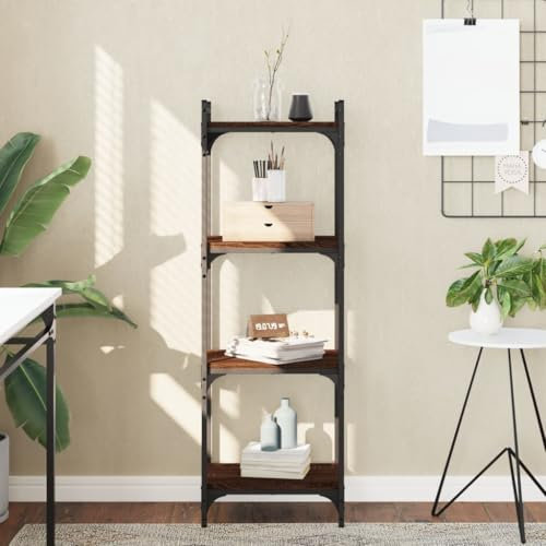Iiaky Bücherregal 4 Böden Balkon Regal Abstellraum Regal Wohnzimmer Regal Ordnerregal Storage Shelves BüRoregal Braun Eiche-Optik 40x30x120cm Holzwerkstoff