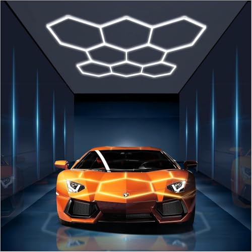 Sechseckige LED Leuchten für Friseure, Garage, Fitnessstudio, Lager, Auto, Werkstatt, Einkaufszentrum, 25200 lm, ultrahell 8 Wabenraster, Garage, LED-Deckenleuchten Wand