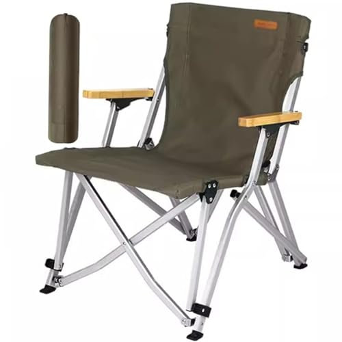 Klappbarer Regiestuhl für Camping und Outdoor-Aktivitäten, stabiler und ergonomischer Sportstuhl mit verstellbarer Rückenlehne, unterstützt bis zu 136 kg, Armeegrün, kompakt und tragbar