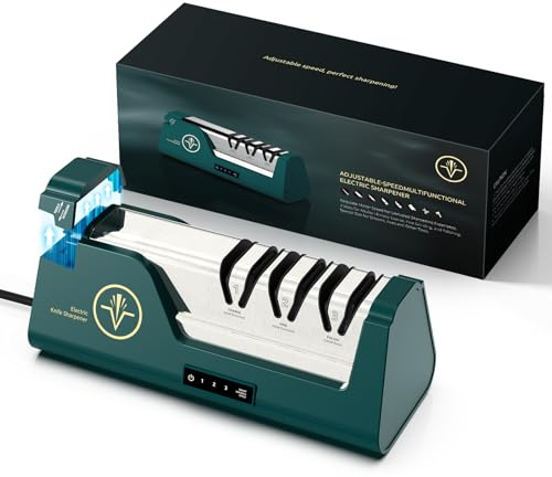 Electric Knife Sharpener with 100% Diamond Abrasives & Precision Angle Guides & 3-Speed Variable & 4-Stage Open Touch-Screen LCD Professional Knife Sharpener for Straight Edge,Serrated,Scissors,Axe