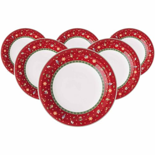 Villeroy & Boch – Toy's Delight Specials Speiseteller 6er Set Rot, Spülmaschinenfest, Mikrowellensicher, Großer Teller, Geschirr, Essteller, Weihnachtsgeschirr Toys, Premium Porzellan