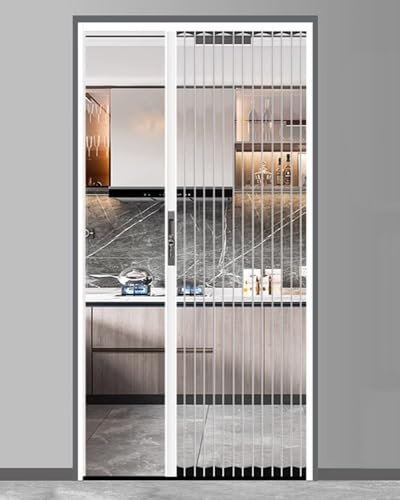 Porta a Soffietto da Interno Porta Pieghevole Bianca Senza Foratura con Pannello in Acrilico Trasparente e Serratura, Cancello Scorrevole con Telaio in Metallo, Porta Pieghevole per Porta Cucina Bagno